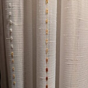 Curtain - White Sheer - Vertical Stripes - Rust Gradient Hairball Embroidery